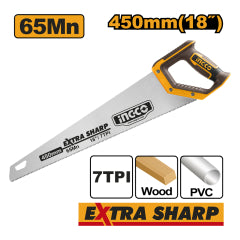 SERRUCHO INGCO CARPINTERO EXTRA SHARP 450MM/18MM # HHAS15450
