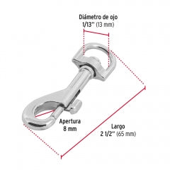 MOSQUETON C/DESTORCEDOR FIERO (TRUPER) DE ZINC 2 1/2" #BDZ-3 (BANZ-3) (44030)