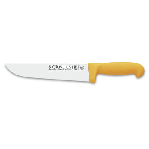 CUCHILLO TRES CLAVELES # 1384 POLIP. AMARILLO 20 CMS CARNICERO