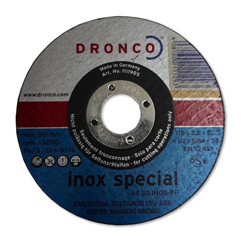DISCO CORTAR DRONCO ACERO INOX.115 MM X 2.2 MM AS30 (OF)