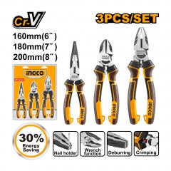 ALICATE INGCO UNIVERSAL PUNTA LARGA CORTE DIAGONAL INDUSTRIAL JGO 3PZAS # HKHLPS2831