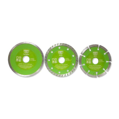 DISCO DIAMANTE KRAFT BOHRER JUEGO 3 PIEZAS 115 X 22.23 MM