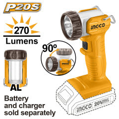LAMPARA LED INGCO INDUSTRIAL INALAMBRICA 20V S/BAT.S/CARGADOR # CWLI2038