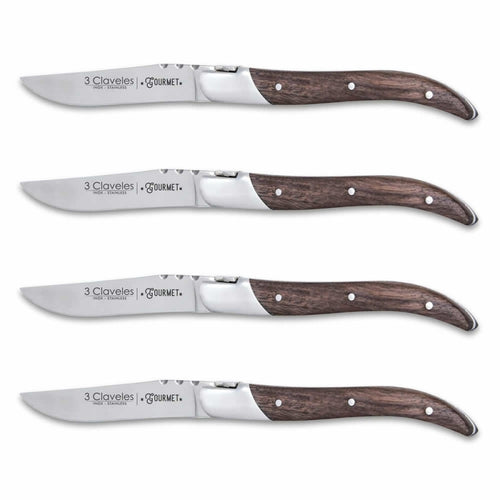 CUCHILLO TRES CLAVELES CHULETEROS GOURMET # 1480-10 CMS. JGO.4 PZAS.