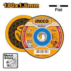 DISCO DE CORTE INGCO PLANO PARA METAL INOX 180x1,6x22MM  7" # MCD161801