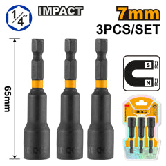 ADAPTADOR INGCO IMPACTO MAGNETICO 1/4 DR P/ DADOS JGO 3 PZAS. 7 MM # AMN0731