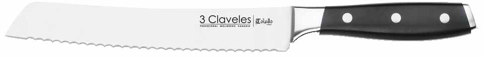 CUCHILLO TRES CLAVELES # 1537 INOX FORJADO PANERO TOLEDO 20 CM