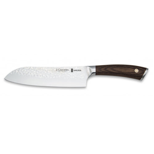 CUCHILLO TRES CLAVELES FORJADO #1018 SANTOKU SAKURA 17.5 CMS