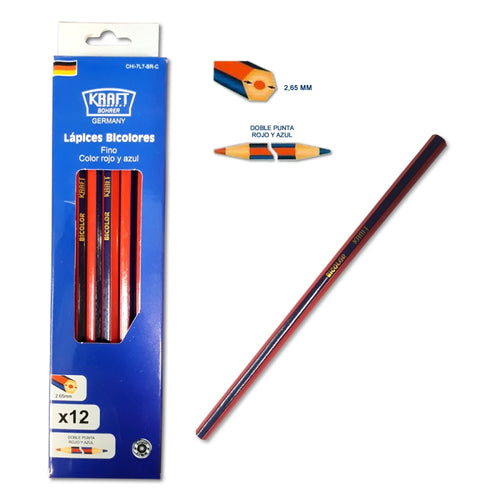 LAPIZ CARPINTERO KRAFT BOHRER BICOLOR DELGADO- CAJA 12 PZAS.