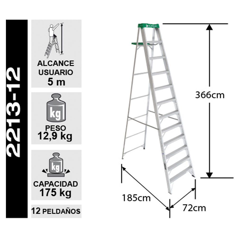 ESCALERA ALUMINIO TIJERA 12 PELDAÑOS CUPRUM