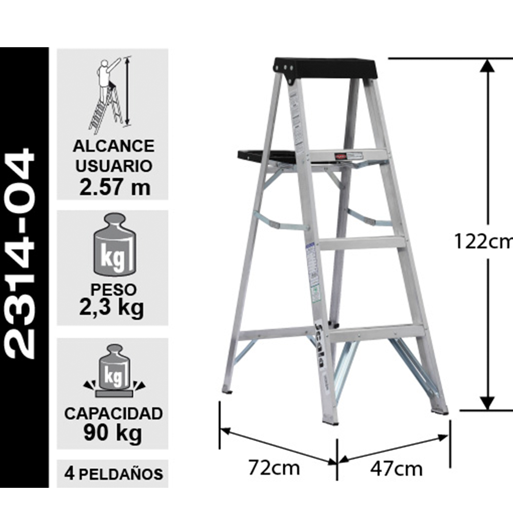 ESCALERA ALUMINIO TIJERA 1.22 M 4 PELDAÑOS CUPRUM