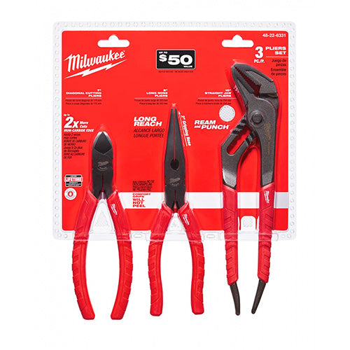 JUEGO DE ALICATES CONFORT GRIP MILWAUKEE 3 PIEZAS 48-22-6331