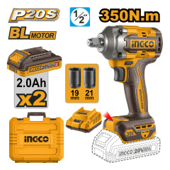 LLAVE IMPACTO INGCO INALAMBRICA 1/2" DR 20V C/ 2 BAT.2 AH. Y CARGADOR #CIWLI2035 (C)