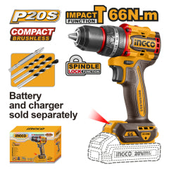 TALADRO  INGCO INALAMBRICO DE IMPACTO 20V - SIN BATERIA Y SIN CARGADOR #CIDLI206681 (C)