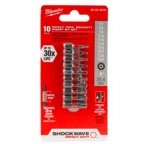 SET DE PUNTAS 25MM TORX DE SEGURIDAD 10PZS MILWAUKEE