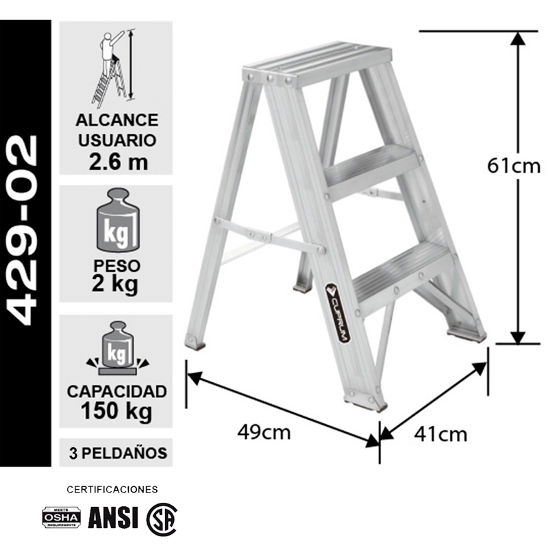 PISO ESCALERA ALUMINIO 3 PELDAÑOS CUPRUM