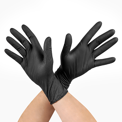 GUANTE RAVEN NITRILO TEXTURIZADO NEGRO 8.0 GR STEELPRO TALLA S CAJA 100 UND