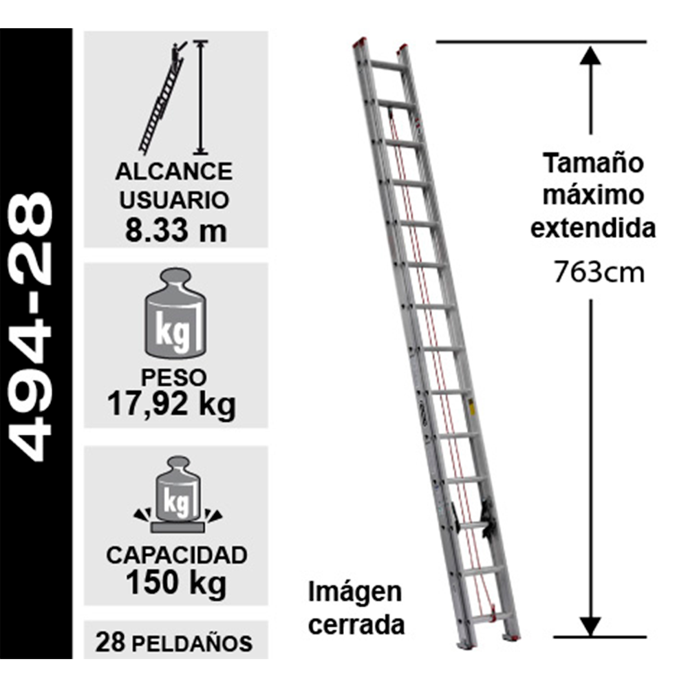 ESCALERA DE EXTENSIÓN ALUMINIO 28 PELDAÑOS 150KG CUPRUM
