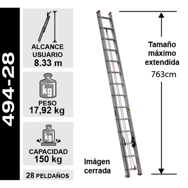 ESCALERA DE EXTENSIÓN ALUMINIO 28 PELDAÑOS 150KG CUPRUM