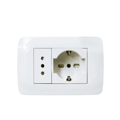 Toma corriente SCHUKO 10/16 más toma corriente 10A 250V blanco armado