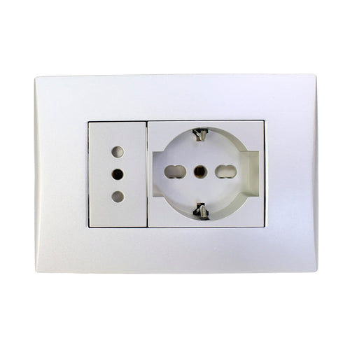 Toma corriente andes SCHUKO 10/16 más toma corriente 10A 250V SILVER armado