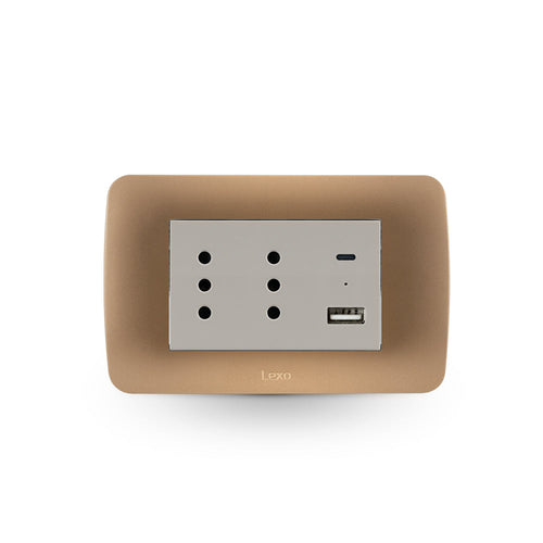 TOMA CORRIENTE DUPLEX 10A + 2 USB TITANIO BEIGE ARMADA