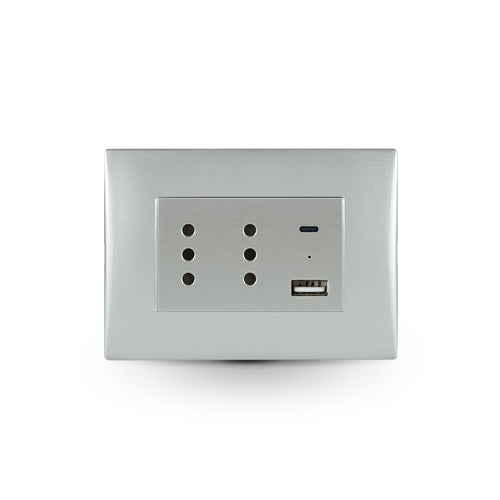 TOMA CORRIENTE ANDES DUPLEX 10A + 2 USB SILVER ARMADA