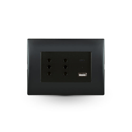 TOMA CORRIENTE ANDES DUPLEX 10A + 2 USB BLACK ARMADA