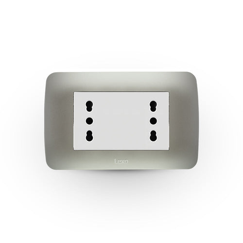 TOMA CORRIENTE DÚPLEX 10A/16A 250V BLANCO/PLATA