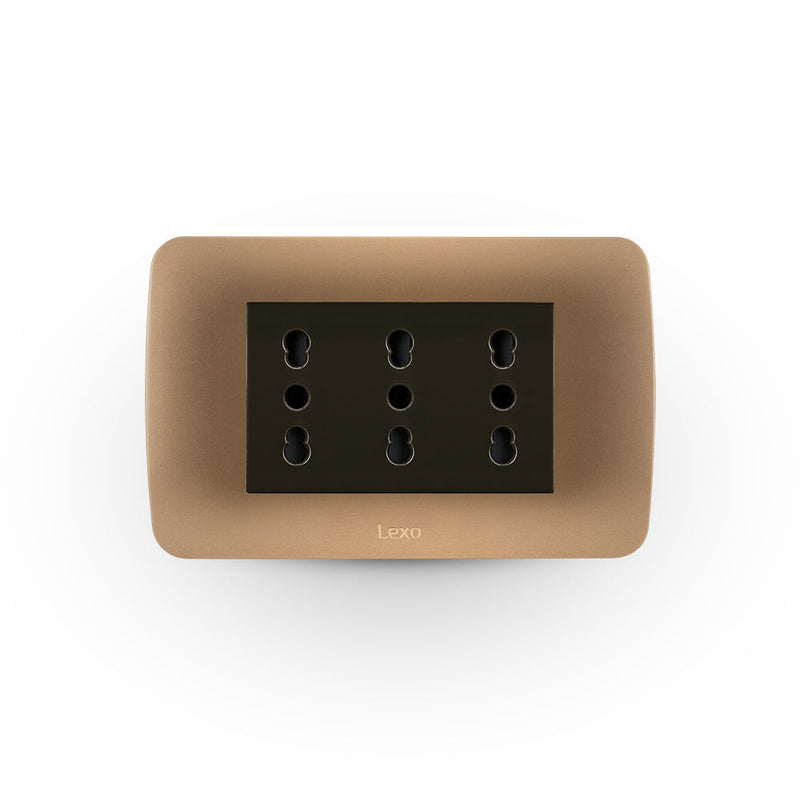 TOMA CORRIENTE TRIPLEX 10/16A 250V CAFÉ/TITANIO ARMADO