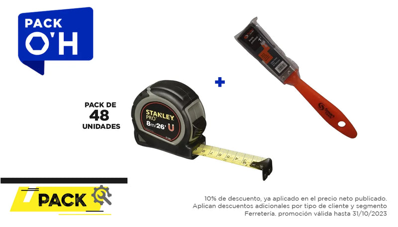 Pack 48 unidades HUINCHA 8.0 MTS.X 1 PRO (30-088) + Brocha
