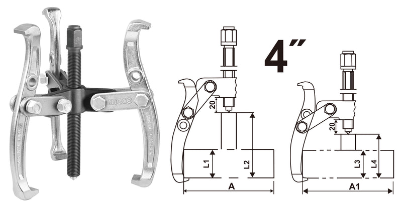 EXTRACTOR POLEA INGCO TRES MORDAZAS 4" # HGP08034