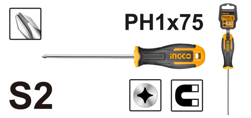 ATORNILLADOR INGCO PHILLIPS # 1 - 5 MM X 75 MM # HS68PH1075(OF)