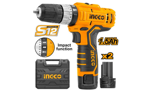 TALADRO INGCO INALAMBRICO 12V - 2 BAT. CARGADOR C/CAJA #CIDLI1232 (C)
