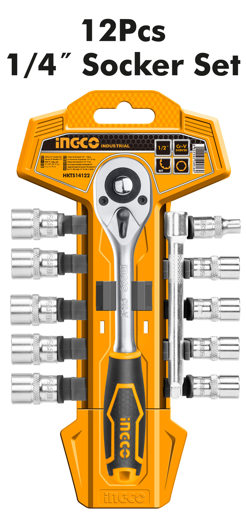 CHICHARRA.EXTENSION Y DADOS INGCO 1/4" DR - JGO 12 PZS. # HKTS14122