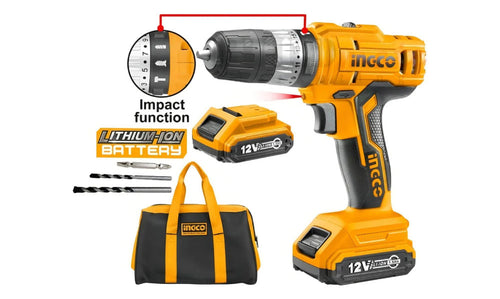 TALADRO INGCO PERCUTOR INALAMBRICO 12V C/CARGADOR Y BATERIA #CIDLI1222 (C)(OF)