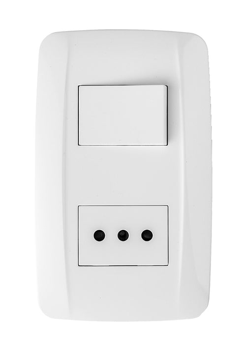 Interruptor simple + tomacorriente Blanco