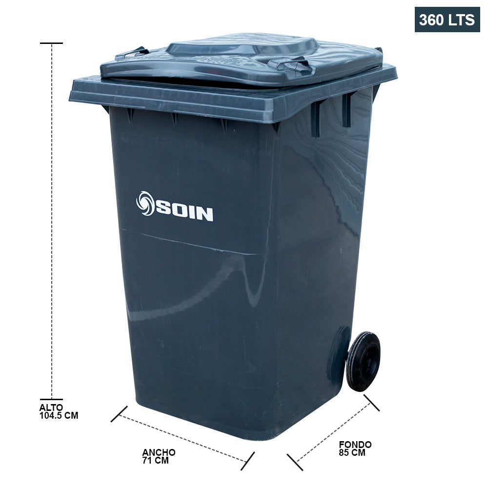 CONTENEDOR DE BASURA CON RUEDAS GRIS 360 LTS.