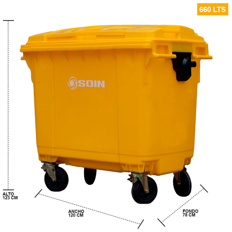 CONTENEDOR DE BASURA CON RUEDAS AMARILLO 660 LTS.