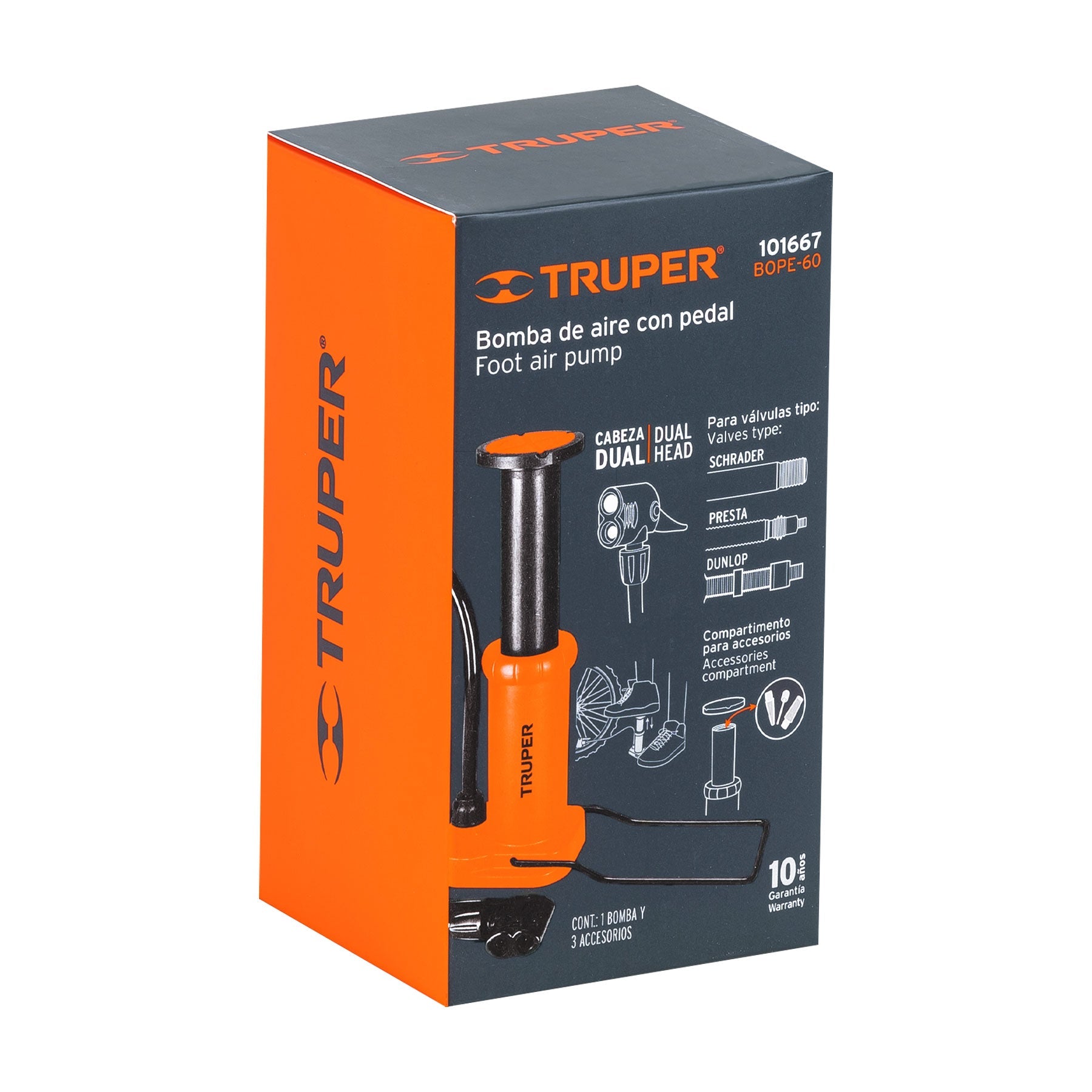 BOMBIN TRUPER DE PEDAL SOPORTE METALICO ABATIBLE 60 PSI # BOPE-60 (101667)