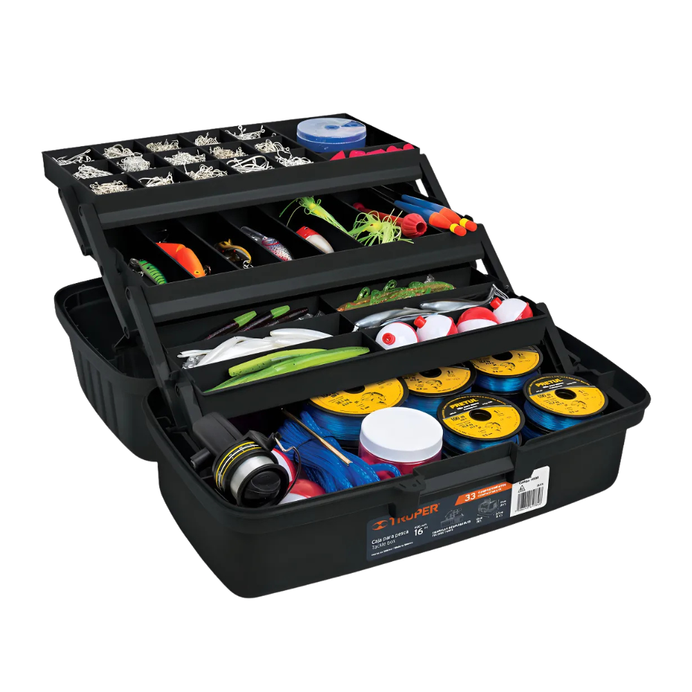 CAJA PARA PESCA TRUPER POLIPROPILENO 16 C/3 BANDEJAS #CPE-16N (10539)