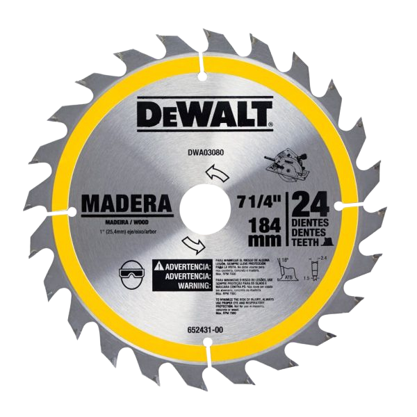 Disco de Sierra Circular 7 1/4” – 24 Dientes – Eje 1” + 5/8” - DEWALT