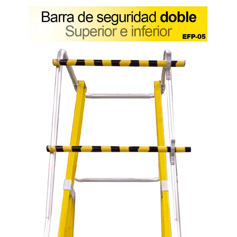ESC. FIBRA V. PLATAFORMA 5 PELDAÑOS CON BARANDA DOBLE