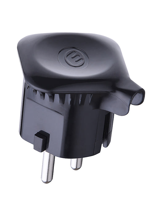 Macho volante schuko 90° 16A 2P+T Negro