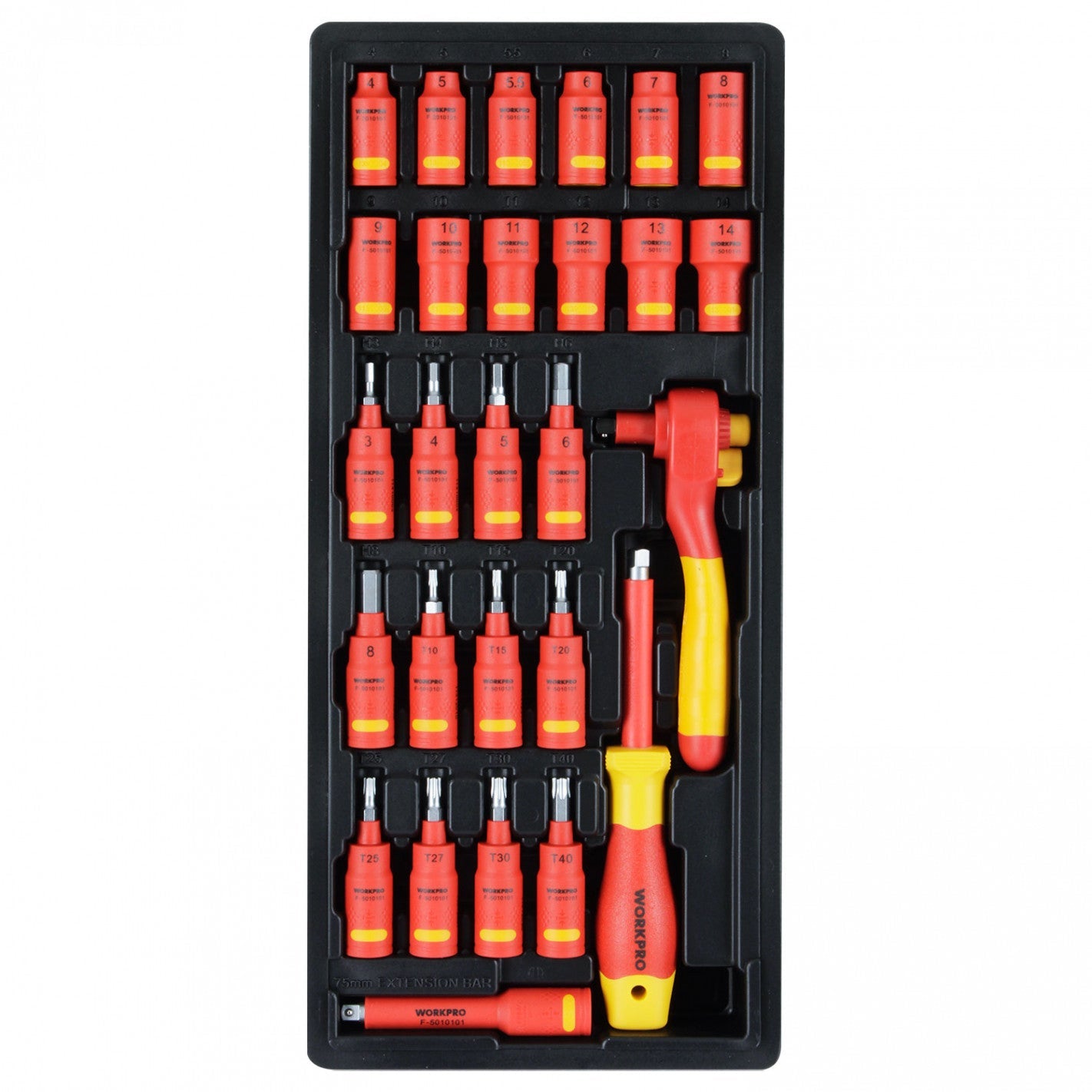 BANDEJA JUEGO DADOS DE 1/4" AISLADOS 27 PIEZAS