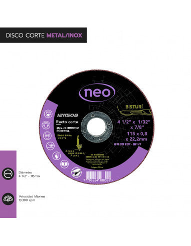DISCO CORTE 4 1/2" x 0.8mm METAL/INOX 1211508