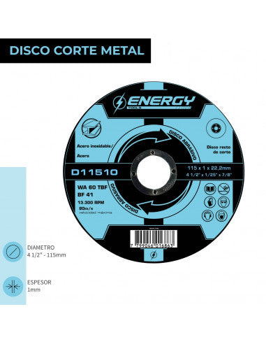 DISCO CORTE 4 1/2" X 1.0mm METAL/INOX D11510