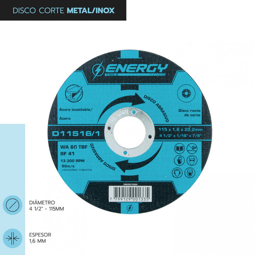 DISCO CORTE 4 1/2" X 1.6mm METAL/INOX D11516/1