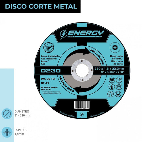DISCO CORTE 9" x 1.8mm METAL/INOX D230