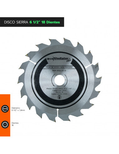 DISCO DE SIERRA 6 1/2" x 1.4mm 18 DTES HSM 8165
